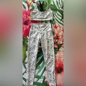 White Leopard-Print High-Rise Leggings with Matching Sports Bra